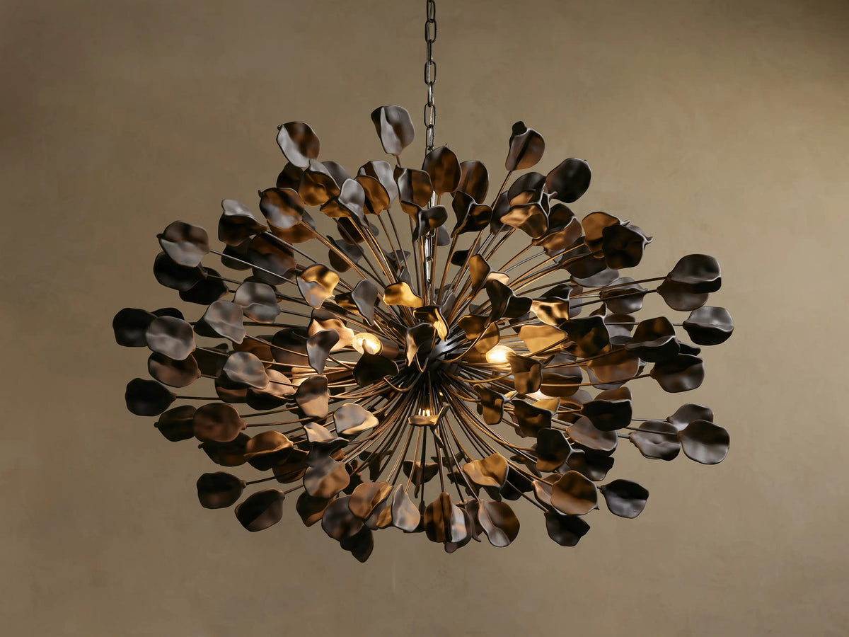 Ceramic Petal Chandelier with Leaf-Cluster Design 5-Light Fixture 42-Inch Round Dimmable Hanging Lamp for Dining Room & Entryway