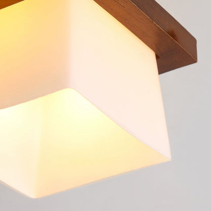 Square Flush Mount Overhead Light Fixture E27 Socket 7.9 Inch White Wood Accent for Bedroom Hallway Living Room Minimalist Scandinavian Mode