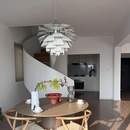 Layered Metal Fixture 19 in Wide Warm White E27 Socket Adjustable Height Kitchen Island Dining Room Cord Suspended Overhead Lighting Texture