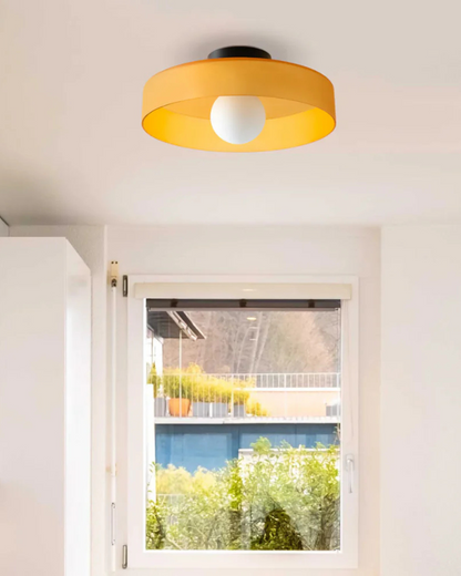 Flush Mount Ceiling Light with Glass Shade and Metal Frame for Living Room, Bedroom, Hallway – Round Overhead Fixture with Warm White Glow