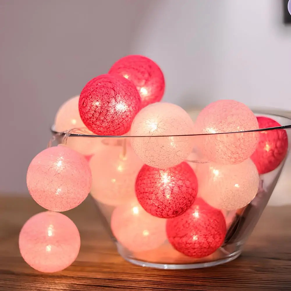 Cotton Ball String Lights LED Garland for Bedroom Living Room Nursery Party Decor USB or Battery Powered Ambient Lighting
