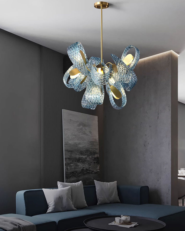 19-Light Glass Ceiling Fixture with Peacock Art Design for Dining Rooms & Large Spaces