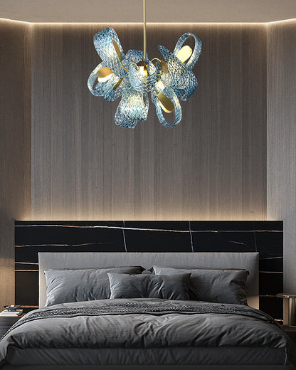 19-Light Glass Ceiling Fixture with Peacock Art Design for Dining Rooms & Large Spaces