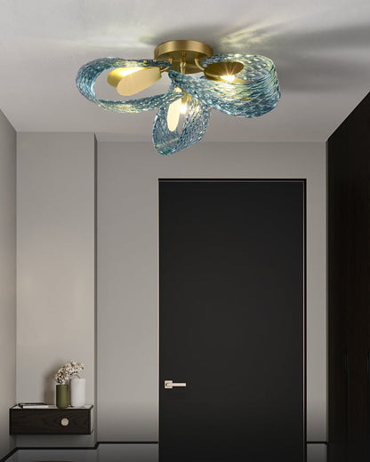 19-Light Glass Ceiling Fixture with Peacock Art Design for Dining Rooms & Large Spaces