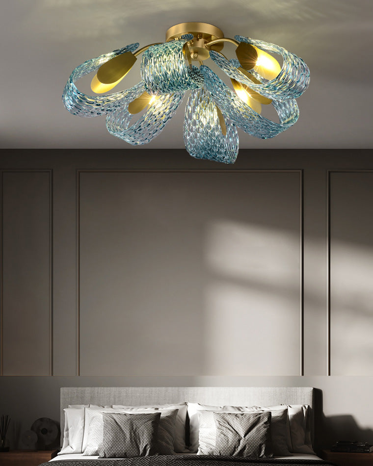 19-Light Glass Ceiling Fixture with Peacock Art Design for Dining Rooms & Large Spaces