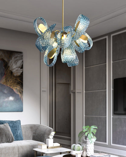 19-Light Glass Ceiling Fixture with Peacock Art Design for Dining Rooms & Large Spaces