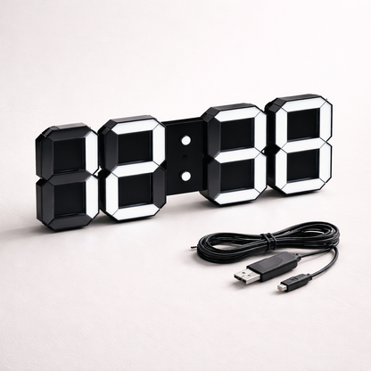 LED Alarm Clock with 3D Display and Auto Dimming for Bedroom Desk or Wall Mount | USB Powered Timer & Night Mode for Office Living Room Nigh