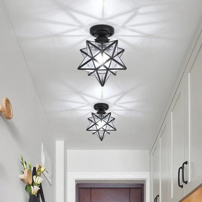 Flush Mount Star Ceiling Light Fixture Gold Metal E27 Socket 8 Inch Diameter Geometric Decor for Bedroom Hallway Entryway