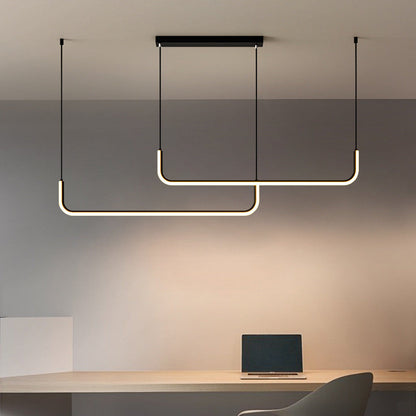 Linear Suspended LED Fixture for Dining Room & Kitchen Bar 31.5 to 59 Inch Matte Black Metal Minimalist Overhead Lighting for Open Layouts
