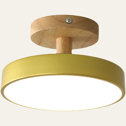 12W LED Flush Mount Light Wood & Green Finish for Bedroom Hallway Small Rooms Modern Scandinavian Style Ceiling Fixture 32-108 sq ft