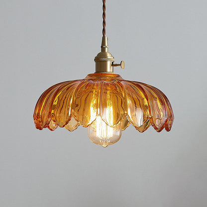 Glass Flower Pendant Light 10 Inch Industrial Hanging Fixture Clear Tan Single Bulb Dining Kitchen Living Room Ceiling Lamp E26
