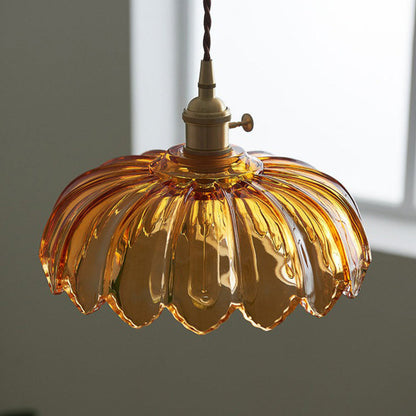 Floral Glass Shade Ceiling Fixture Green 10 Inch Adjustable Cord E27 Socket for Dining Room Kitchen Hallway Vintage Copper Accent Home Light