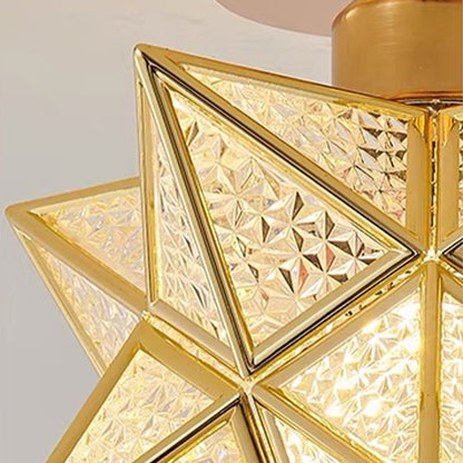 Star Flush Mount Ceiling Fixture Gold Metal 8 Inch E27 Socket for Bedroom Hallway Entry Compact Geometric Lighting Modern Home Decor