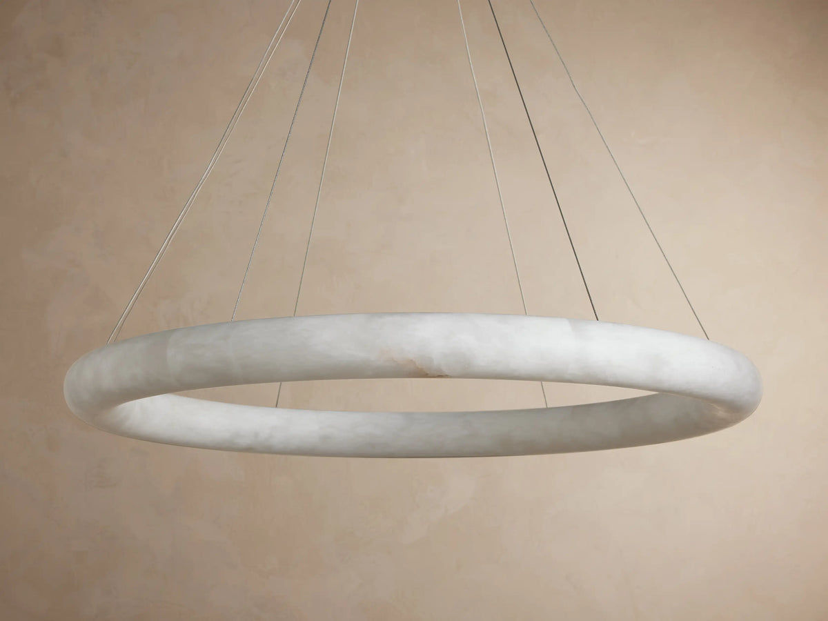 Round Alabaster LED Chandelier with Steel Cables for Dining Room, 36 or 48 Inch