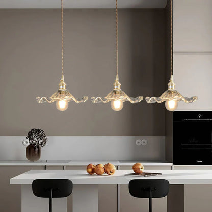 Glass Ceiling Light with Sculptural Ripple Edge – 9 in Hanging Fixture with Metal Hardware for Kitchen, Dining Area, or Bedroom – Adjustable