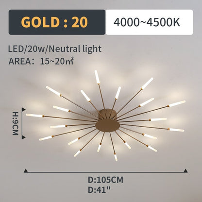 Starburst Flush Mount Ceiling Light Black Gold Modern Firework LED Fixture Bedroom Living Room Natural White Hardwired Indoor