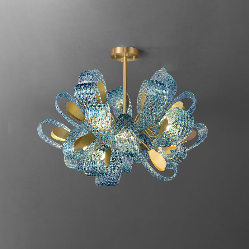 19-Light Glass Ceiling Fixture with Peacock Art Design for Dining Rooms & Large Spaces
