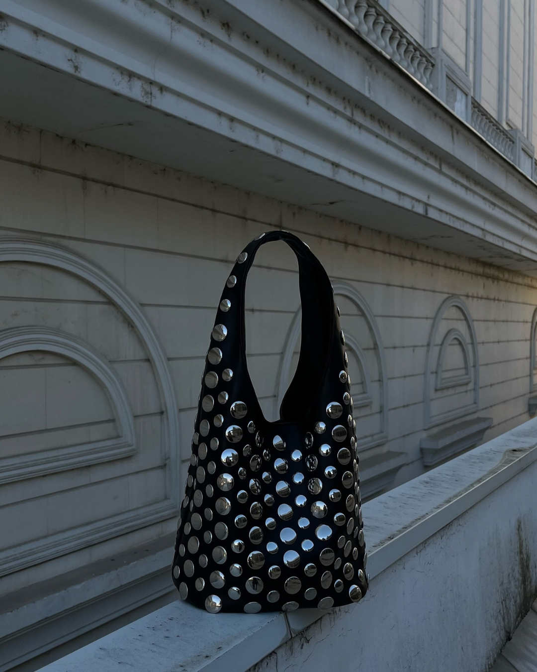Vienna Collection | Studded Rivet Bag with Soft Slouchy Design | Statement Accessory for Night Out