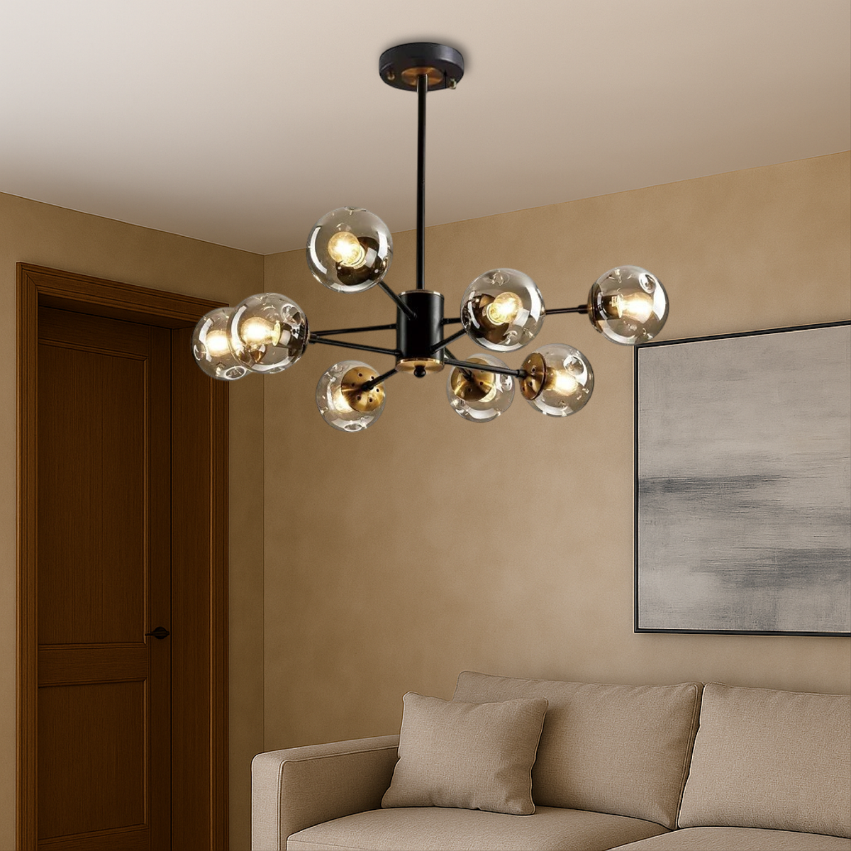 Multi-Globe Iron & Glass Ceiling Fixture – Sculptural Overhead Lighting for Dining Tables & Open Layouts – E26 Bulb Compatible – Modern Mini