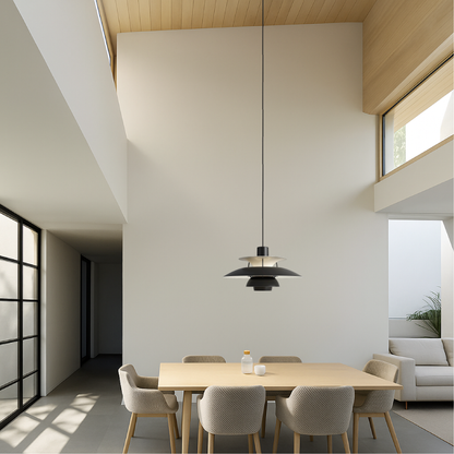 Layered Aluminum Ceiling Fixture Black 20 in Diameter for Kitchen Islands Dining Areas Modern Nordic Style Overhead Lighting E27 Socket Diff