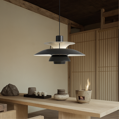 Layered Aluminum Ceiling Fixture Black 20 in Diameter for Kitchen Islands Dining Areas Modern Nordic Style Overhead Lighting E27 Socket Diff