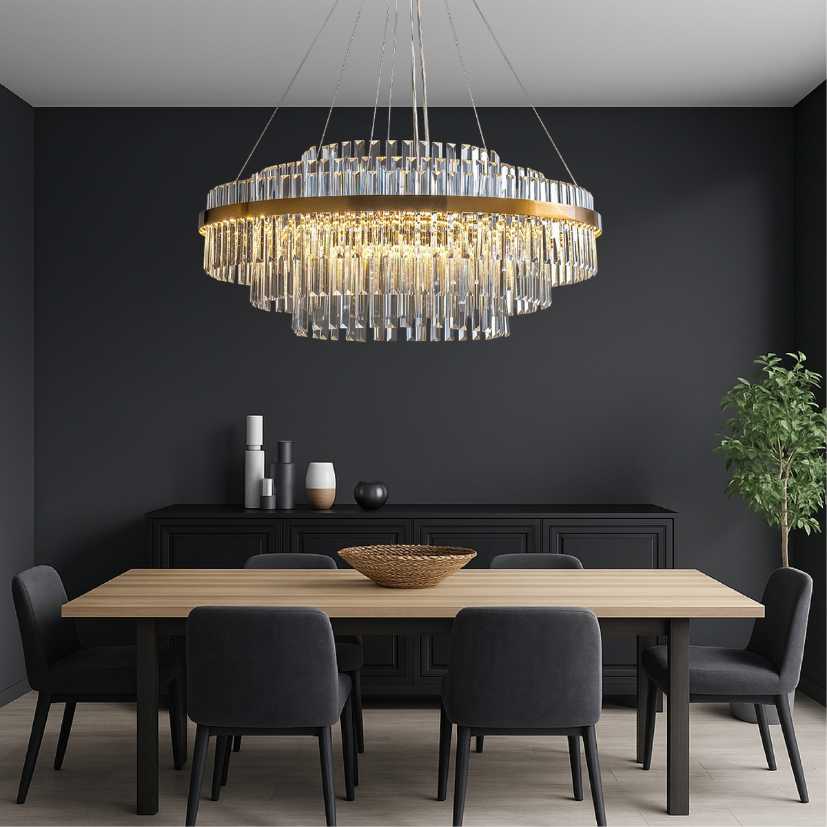 Crystal Chandelier Fixture Round Rectangular LED Warm White Adjustable Height Gold Metal Dining Table Overhead Modern Ceiling Light for Livi