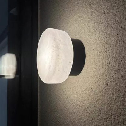 Natural Marble Wall Sconce with Glass Shade – Scandinavian LED Accent Light for Bedroom, Hallway & Living Room