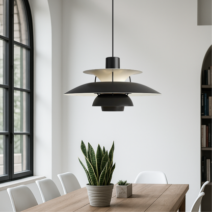 Layered Aluminum Ceiling Fixture Black 20 in Diameter for Kitchen Islands Dining Areas Modern Nordic Style Overhead Lighting E27 Socket Diff