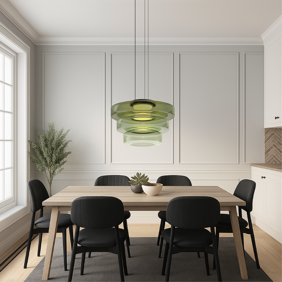 Handcrafted Glass Globe Ceiling Light 18 Inch Green for Dining Room Kitchen Island Modern Minimalist Adjustable Pendant Fixture E27 Socket