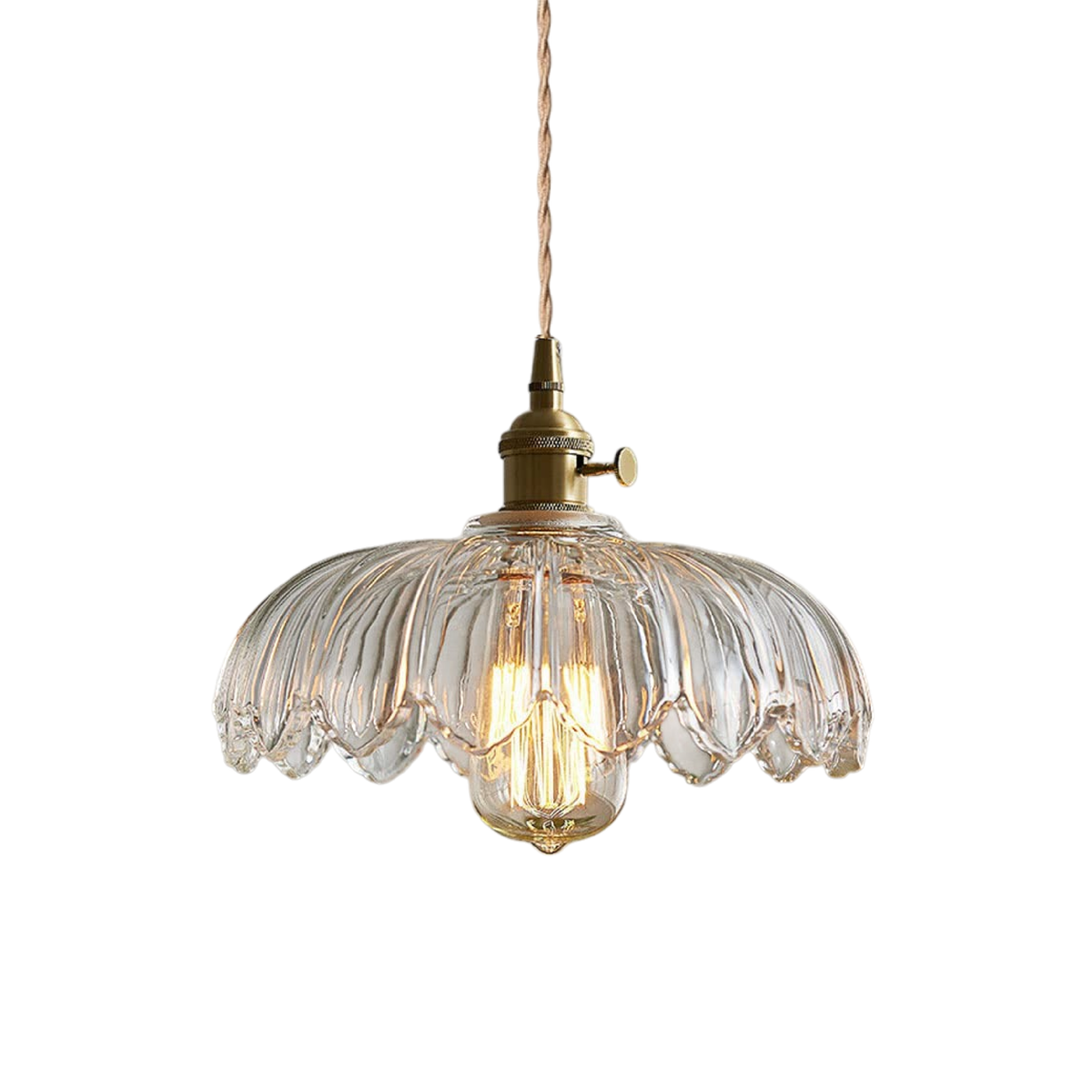 Floral Glass Hanging Light for Kitchen Island & Dining Table – Adjustable Cord, Textured Shade, Brass Accent – 8 in Diameter Fixture for Mod