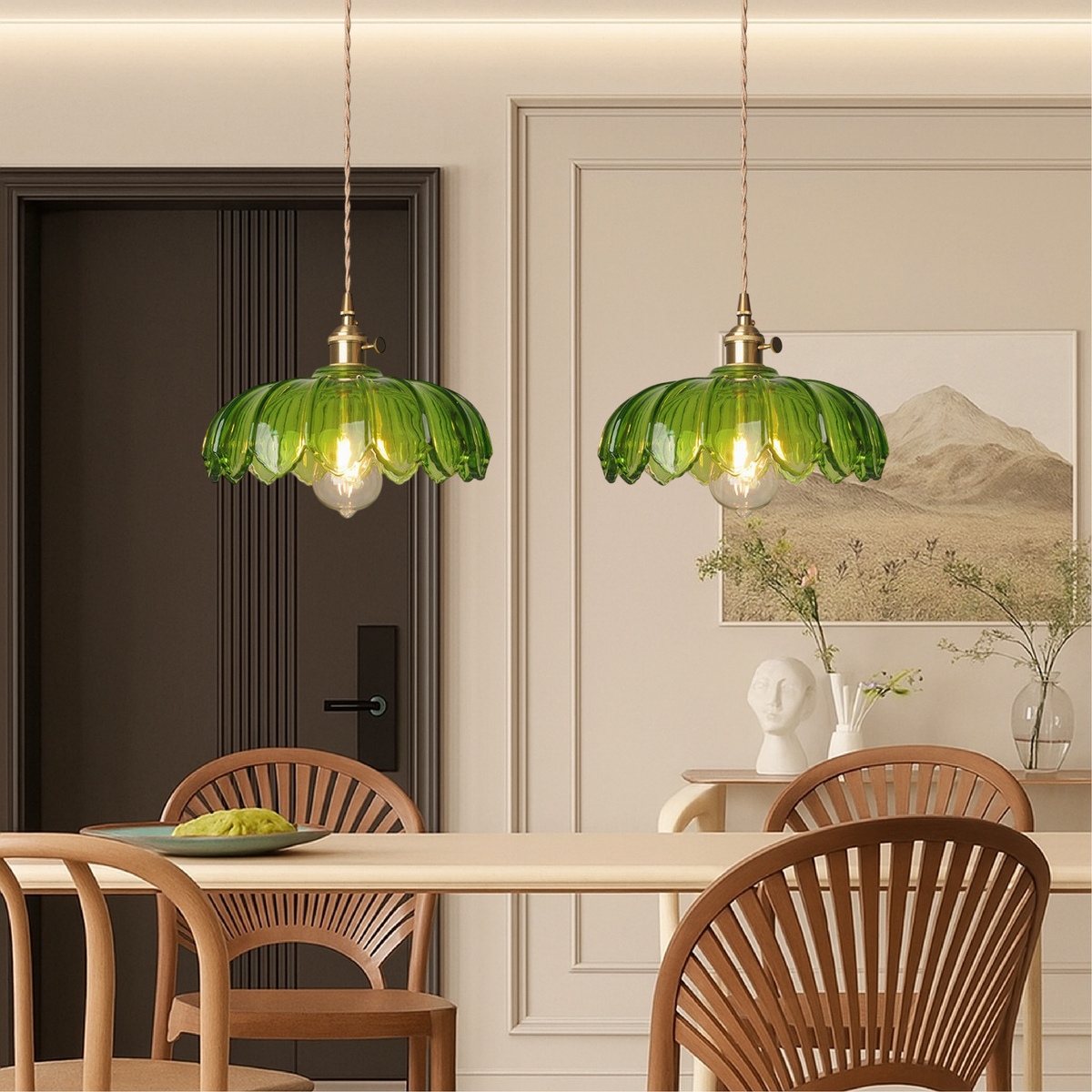 Botanical Glass Drop Light 8 inch Hanging Fixture Warm Ambience Brass Hardware for Countertop Island Breakfast Bar Nook Entryway Foyer Hallw