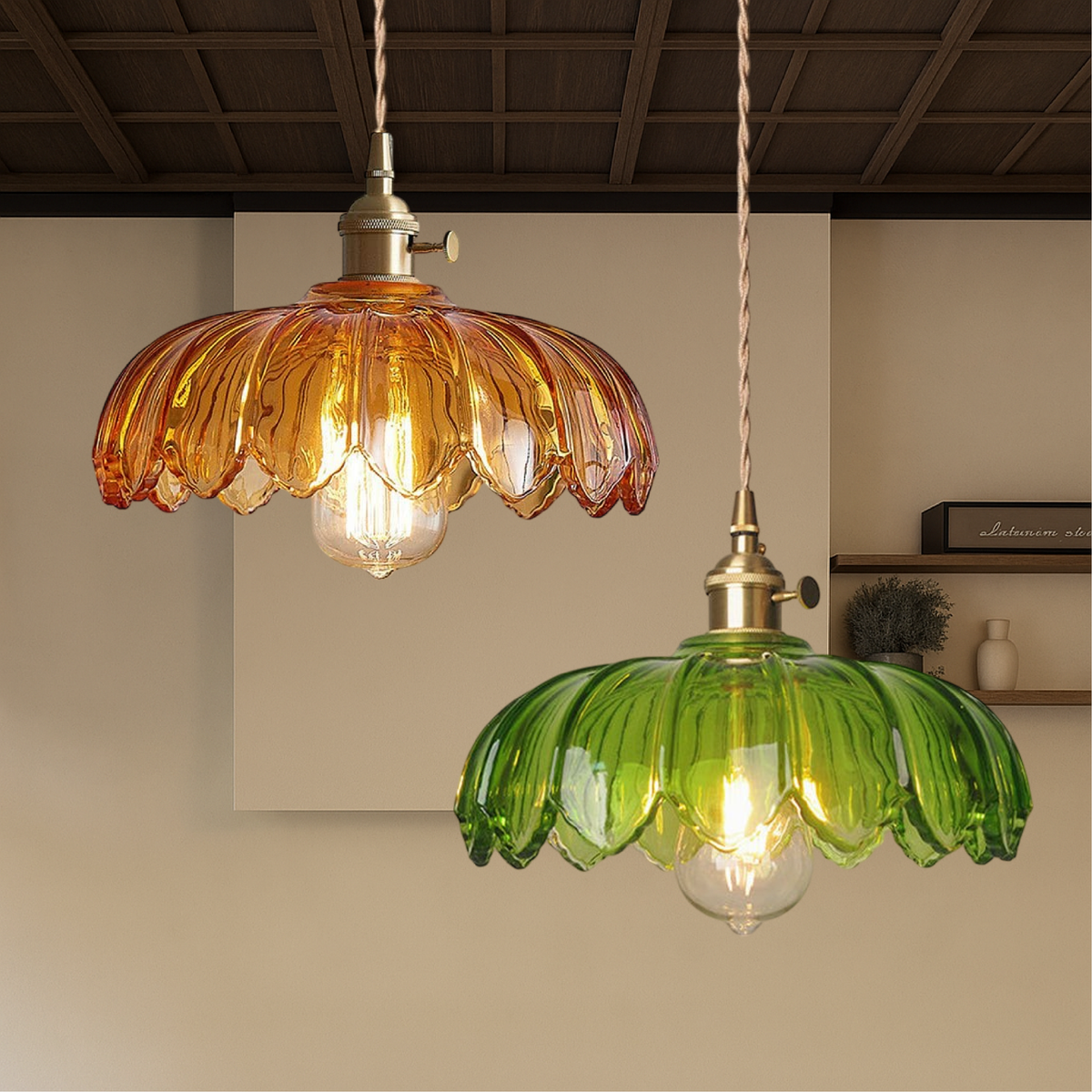 Botanical Glass Drop Light 8 inch Hanging Fixture Warm Ambience Brass Hardware for Countertop Island Breakfast Bar Nook Entryway Foyer Hallw