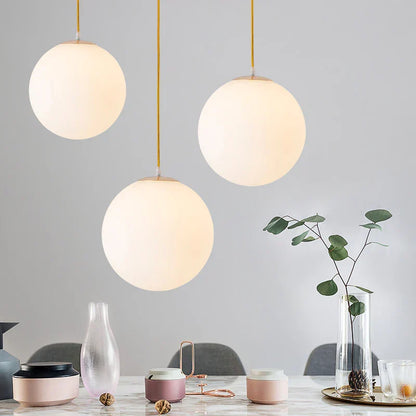 Frosted Glass Globe Hanging Light White Sphere Ceiling Fixture for Kitchen Island Dining Room Bedroom Adjustable Cord Modern Minimalist Desi