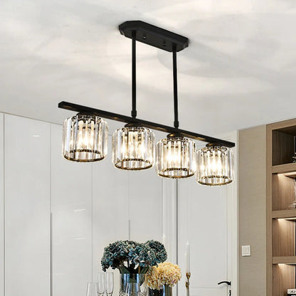 Hanging Fixture with Clear Glass Globes – 3 or 4 Bulb Multi-Head Suspension – Height Adjustable 14-28 in – Black or Gold Metal Frame for Kit