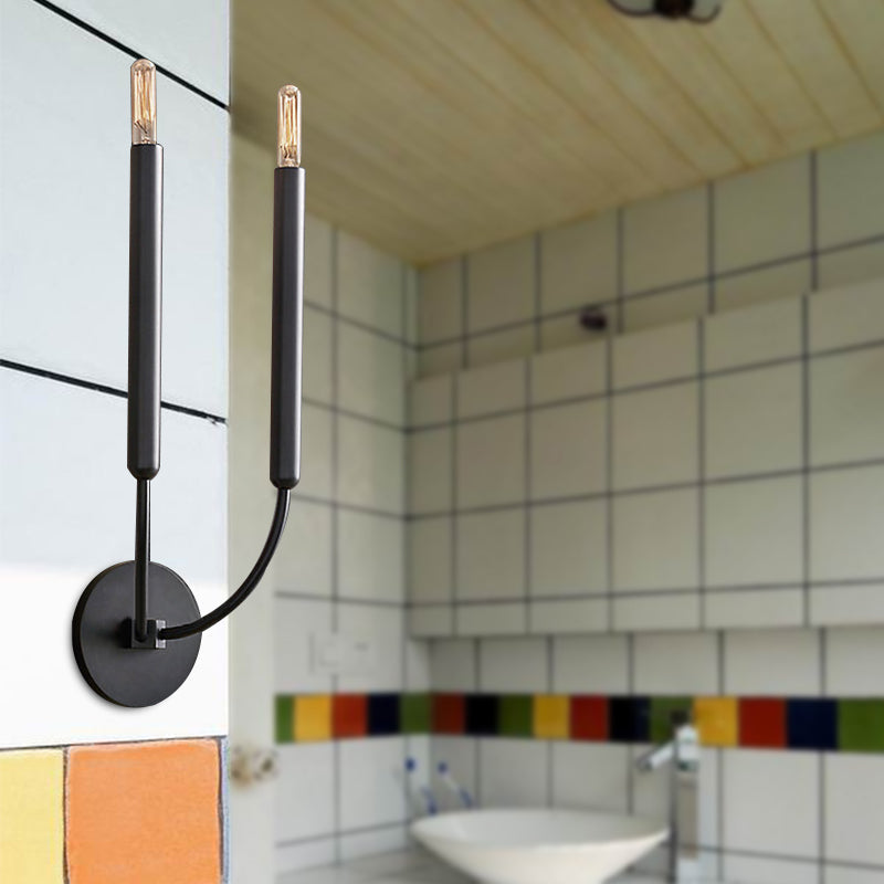 Industrial Tube Wall Sconce Metal Fixture with Exposed Bulb Design for Hallway, Dining Room & Bedroom | Single or Double Light