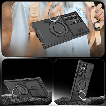 Magnetic Phone Case with Sliding Camera Cover & Kickstand Ring for Samsung Galaxy S-Series | MagSafe Compatible Protective Bumper Shell