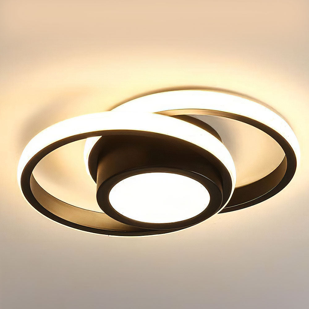 Dual-Loop LED Flush Mount Light Fixture Black Warm Glow for Entryways Contemporary Rooms Apartment Ceilings Low-Profile
