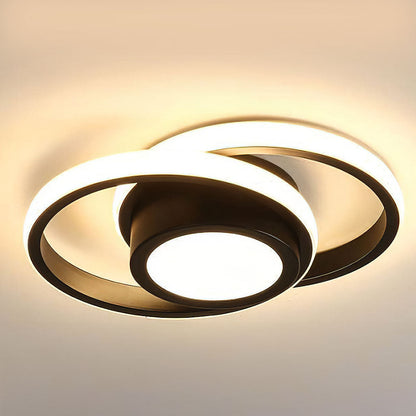 Dual-Loop LED Flush Mount Light Fixture Black Warm Glow for Entryways Contemporary Rooms Apartment Ceilings Low-Profile