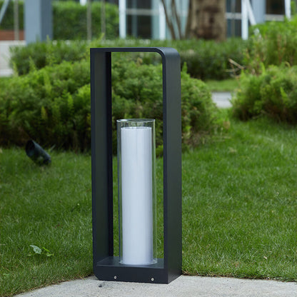 Outdoor Cube Post Light Black Steel LED Garden Pathway Stake for Yard Patio Walkway Deck Solar & Hardwired
