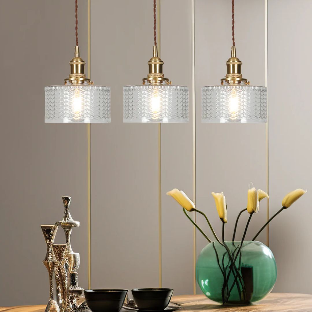 Adjustable Drop Ceiling Light with Textured Glass Shade E27 Socket for Kitchen Island Dining Room Counter Breakfast Bar Scandinavian Modern