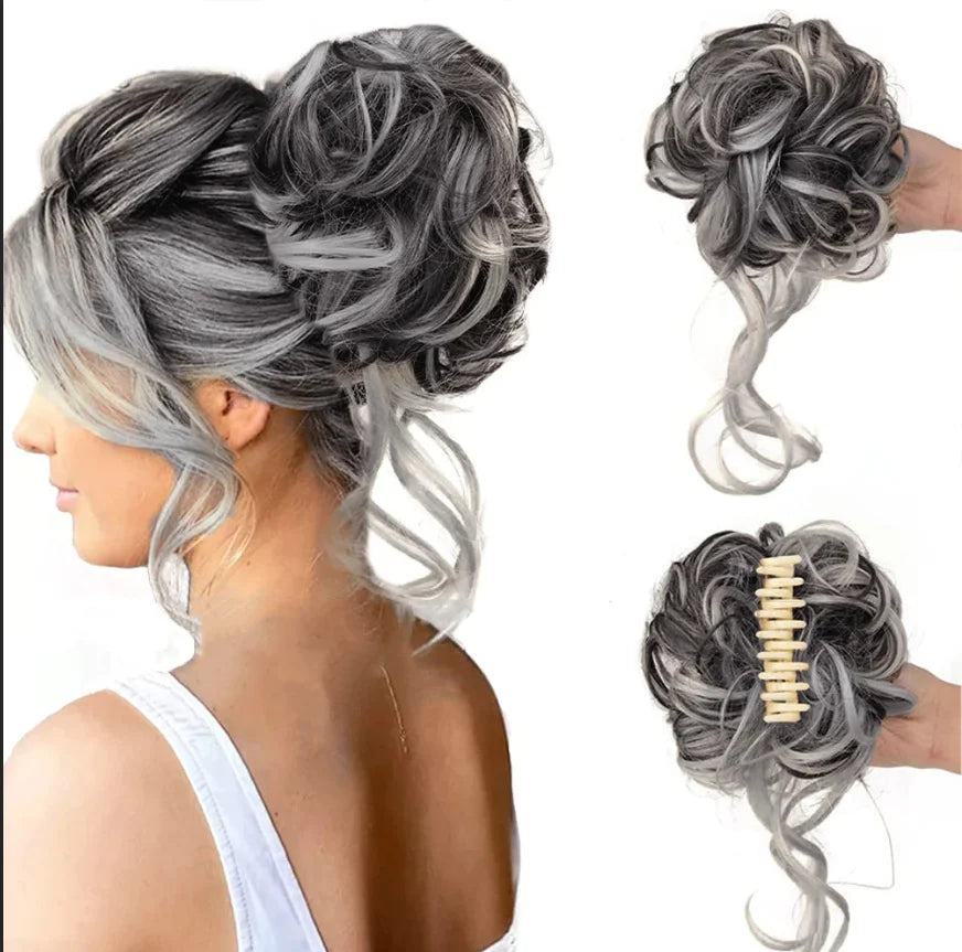 Clip-In Messy Bun Hairpiece with Curls – Synthetic Hair Extension for Instant Updo Volume and Texture