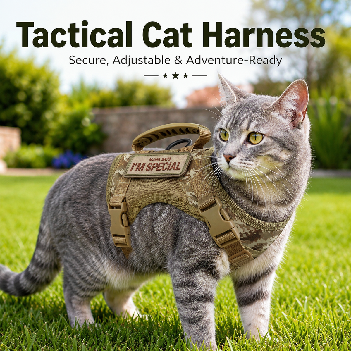 Ortekor Tactical Cat Harness with Leash for Outdoor Walks, Adjustable Escape-Resistant Vest for Cats