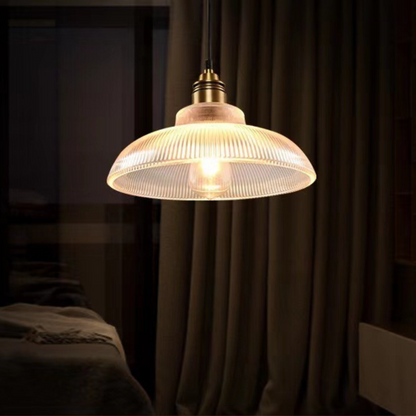 Glass Dome Pendant Light with Metal Frame for Dining Room & Bedroom – E27 Socket Industrial Style Hanging Fixture Clear or Amber Shade