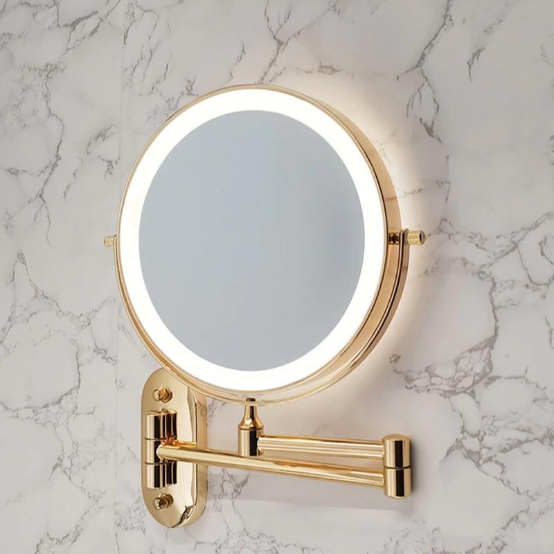 Elegant Gold | Rechargeable LED Makeup Mirror with 3 Color Lighting | Dual-Face Magnifying Mirror for Perfect Grooming
