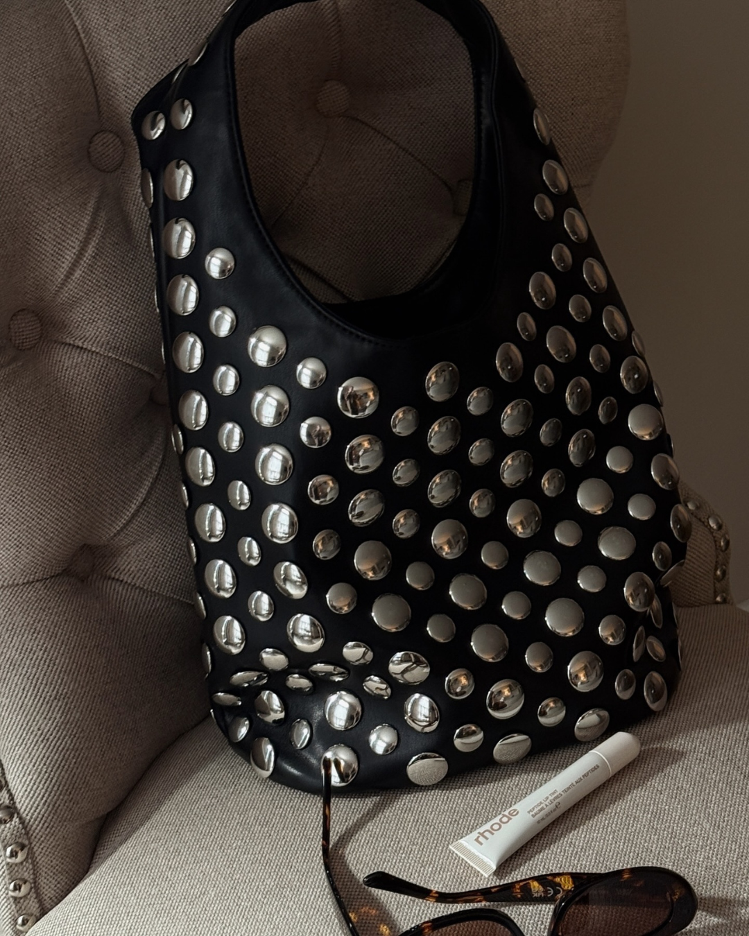 Vienna Collection | Studded Rivet Bag with Soft Slouchy Design | Statement Accessory for Night Out