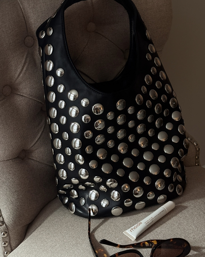 Vienna Collection | Studded Rivet Bag with Soft Slouchy Design | Statement Accessory for Night Out