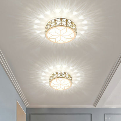 Round Crystal Flush Mount LED Ceiling Light 6" 8" Champagne Gold Modern Entryway Hallway Lighting Fixture Close to Ceiling Surface Mount