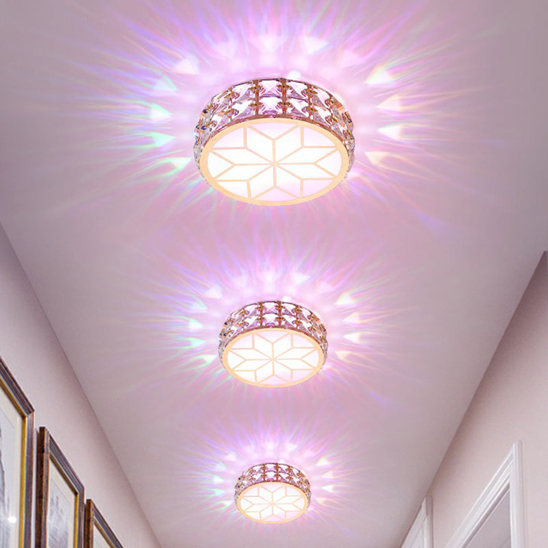 Round Crystal Flush Mount LED Ceiling Light 6" 8" Champagne Gold Modern Entryway Hallway Lighting Fixture Close to Ceiling Surface Mount