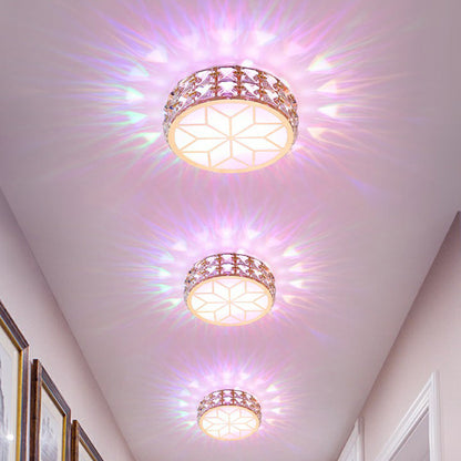 Round Crystal Flush Mount LED Ceiling Light 6" 8" Champagne Gold Modern Entryway Hallway Lighting Fixture Close to Ceiling Surface Mount