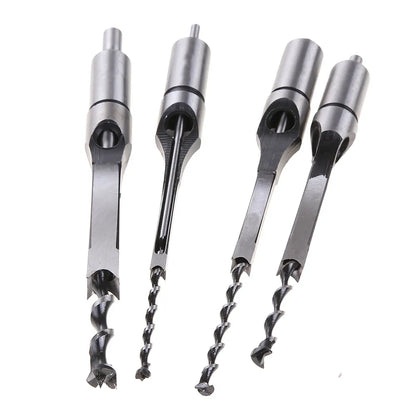 Mortising Drill Bit Set 4-Piece Square Hole Cutter Kit 1/4 to 1/2 Inch Sizes for Woodworking DIY Carpentry Projects Joinery Furniture Making
